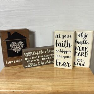 Bundle of 4 inspirational  home decor plaques / wall decor modern home quotes
